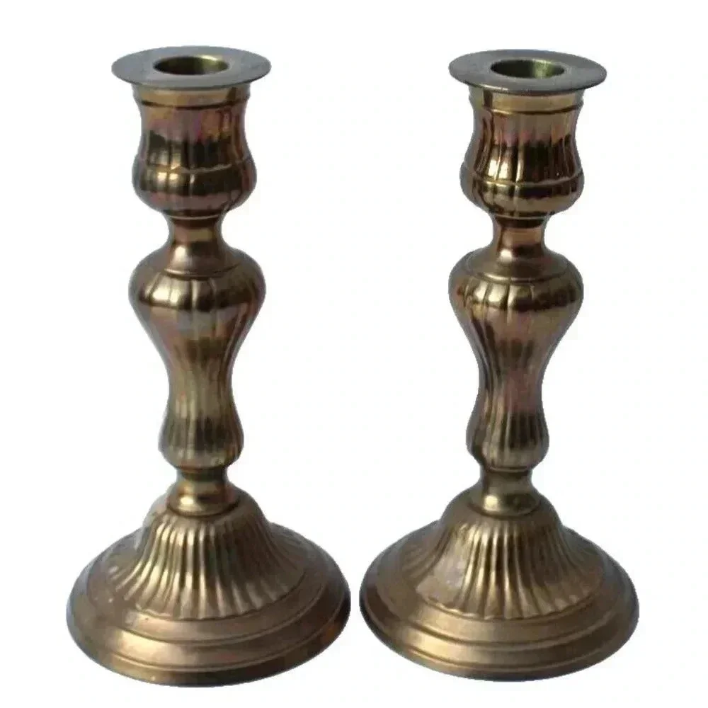 Vintage Pair Of Matching Ornate Solid Brass Footed Candlesticks Room Decor